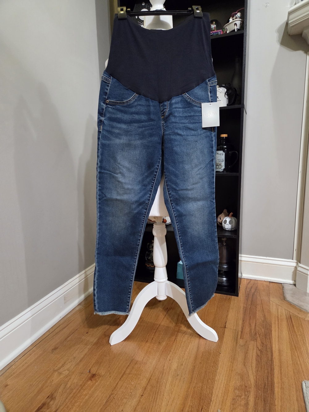 a:glow Dark Blue Denim Maternity Capri Jeans